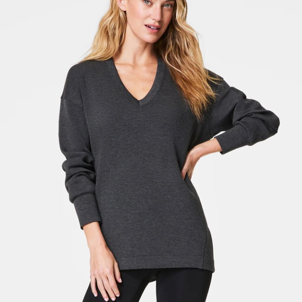Spanx AirEssentials Brushed V-Necki Tunic in Dark Heather Grey